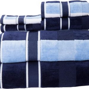 6PC Towel Set – Absorbent Cotton Bathroom Accessories with Bath Towels. Hand Cloths. and Washcloths – Solid and Striped Bath Sheets