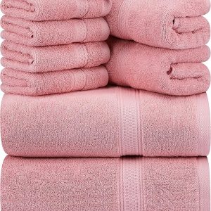 Premium Towel Set. 2 Bath. 2 Hand. and 4 Wash Cloths. 600 GSM 100% Ring Spun Cotton. Highly Absorbent Towels for Bathroom. Gym. Hotel. and Spa
