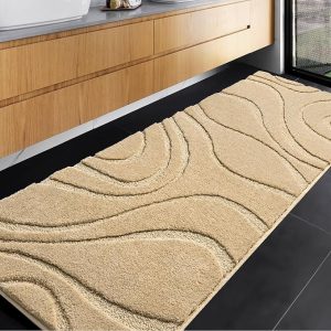 Bathroom Rugs Runner. Extra Long Bathroom Rug Non-Slip. Machine Washable Bath Mats Rug. Beige Soft Carpets for Bathroom Shower
