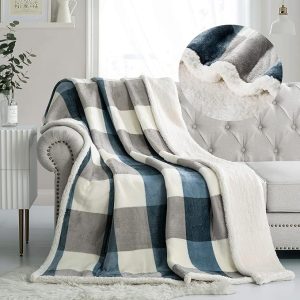 Sherpa Fleece Throw Blanket Reversible Plush Fluffy Blanket Lattice Flannel Blankets for Sofa Couch Bed