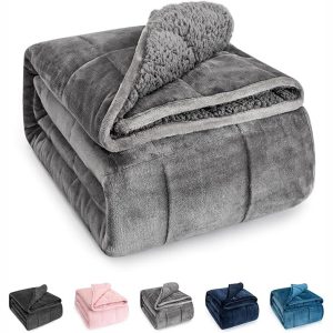 Weighted Blanket for Adult. Sherpa Heavy Blanket with Soft Flannel Reversible. Queen Size. Extra Warm Cozy Fluffy Weighted Blanket