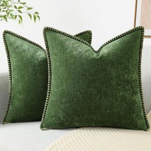 Chenille Soft Throw Pillow Covers. Farmhouse Velvet Decorative Pillow Covers with Stitched Edge for Couch Sofa Bed