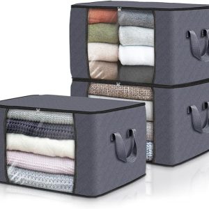 Clothes Storage Set. Foldable Blanket Storage Bags. Storage Containers for Organizing Bedroom. Closet. Clothing. Comforter. Organization and Storage with Lids and Handle