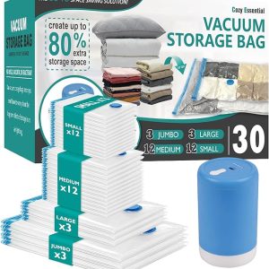 with Electric Pump Vacuum Storage Bags Set. Vacuum Seal Space Saver Bags for Clothing. Pillows. Blanket. Bedding. Comforters