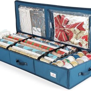 Gift Wrap Storage-Wrapping Paper Organizer Storage. Christmas Wrapping Paper Storage Containers. with Interior Pockets – Gift Wrapping Organizer Storage Fits Up to 22 40″ Rolls. Ribbons. and Bows