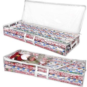 Wrapping Paper Storage Containers | Gift Wrap Organizer Under Bed 41x14x6 Fits 18-24 Rolls Fit Up to 40 Long Roll Wrap Storage Box Holder for Ribbon Bows and Accessories 2 Pack
