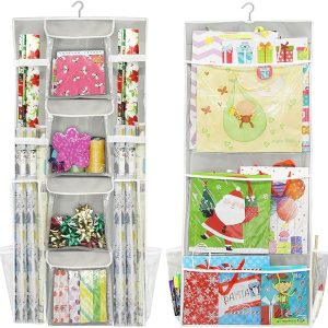 Double-Sided Hanging Gift Wrap Organizer Storage Pockets. (Set of 1)