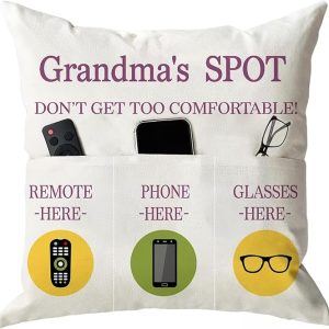 Grandma Gifts. Grandma's Spot Throw Pillow Covers.Put Phone Glasses and Remote Control Pillowcase.Birthday Christmas hanksgiving Day Gifts for Grandma Mom.2 & 3 pockets