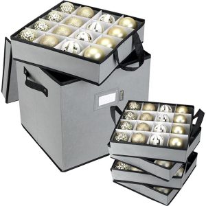 Christmas Ornament Storage Box with Dividers. Premium Holiday Ornaments Storage Container Bin for Xmas Decorations