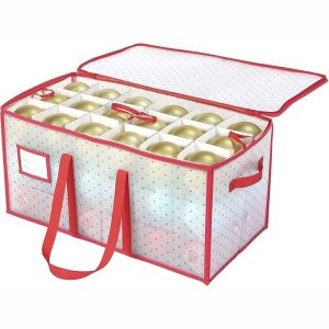 Plastic Christmas Ornament Storage Box with Dual Zipper Closure – Box Contributes Slots for 128 Holiday Ornaments 3 Inch – Keeps 128 Xmas Holiday Ornaments