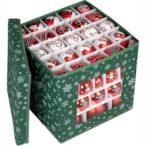 Christmas Ornament Storage Box with Dividers. Fits 83 Christmas Ornament Storage. Christmas Containers with Lids. Christmas Ball Storage Container with Handle and Window-Tear Proof Fabric