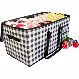Christmas Ornament Storage Box Hold 128 Christmas Balls Holiday Ornament Storage Organizer with Zippered Closure Christmas Chest with Dividers. Xmas Decoration Storage Bin with Lid