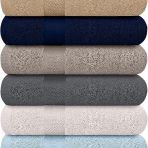 KAHAF Collection 6-Pack Bath Towels - Lightweight - Extra Absorbent - 100% Cotton - Shower towels (27 inchesx54 inches)