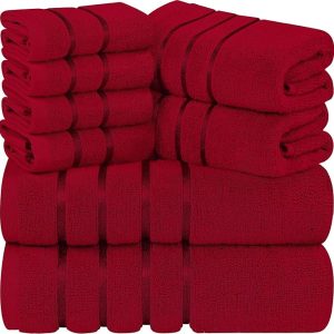 8-Piece Luxury Towel Set. 600 GSM Ring Spun Cotton Highly Absorbent Viscose Stripe Towels Ideal for Everyday use