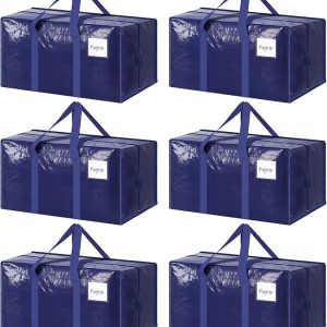 6 Pack Extra Heavy Duty Large Moving Bags with Strong Zipper & Comfortable Handles. Sturdy & Durable Clothes Storage Bags Totes Bins. Blue Packing Moving Boxes for College Supplies