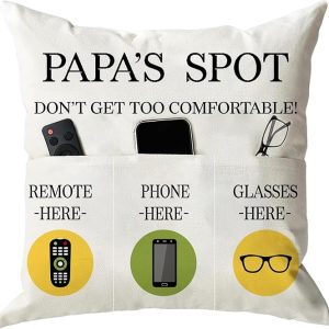 Papa Gifts. Papa's Spot Throw Pillow Covers 18 x 18 Inch.Birthday Christmas Thanksgiving Day Gifts for Papa Stepdad. 2 &3 Pocket