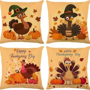 Fall Decorations for Home. Fall Pillow Covers 18×18 Set of 4. Thanksgiving Decorations Autumn Cushion Case for Couch