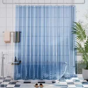 Premium EVA Shower Curtain Clear Blue. Luxury Shower Curtain Blue Jelly-Like Soft. Waterproof Bathroom Shower Curtain with 3 Weighted Stones and 12 Grommets