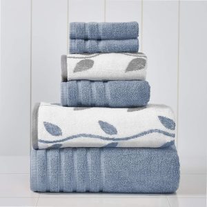 6-Piece Yarn Dyed Organic Vines Jacquard/Solid Ultra Soft 500GSM 100% Combed Cotton Towel Set