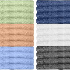 Washcloths 24 Pack Multicolour Wash Cloths for Bathroom. Spa. and Gym Towel. Extra-Absorbent Flannel Face 100% Cotton(12×12)