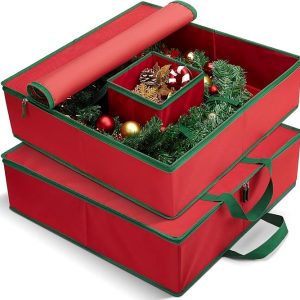 Christmas Wreath Storage Container. Hard Shell Wreath Storage Bag with Inner Pocket. Sturdy Handles and Zippers. 600D Oxford Holiday Ornament Wreath Storage Box